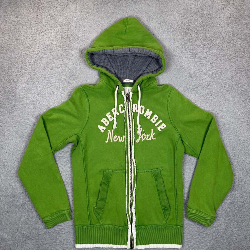 Vintage Y2K Abercrombie & Fitch Green Full Zip Muscle Fit Hoodie Waffle Lined M